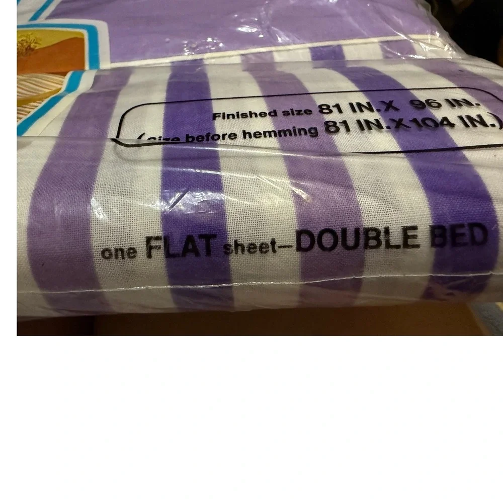 JCPenney Fashion Manor Full Flat Sheet Double Bed 81x96 Purple Stripes Muslin